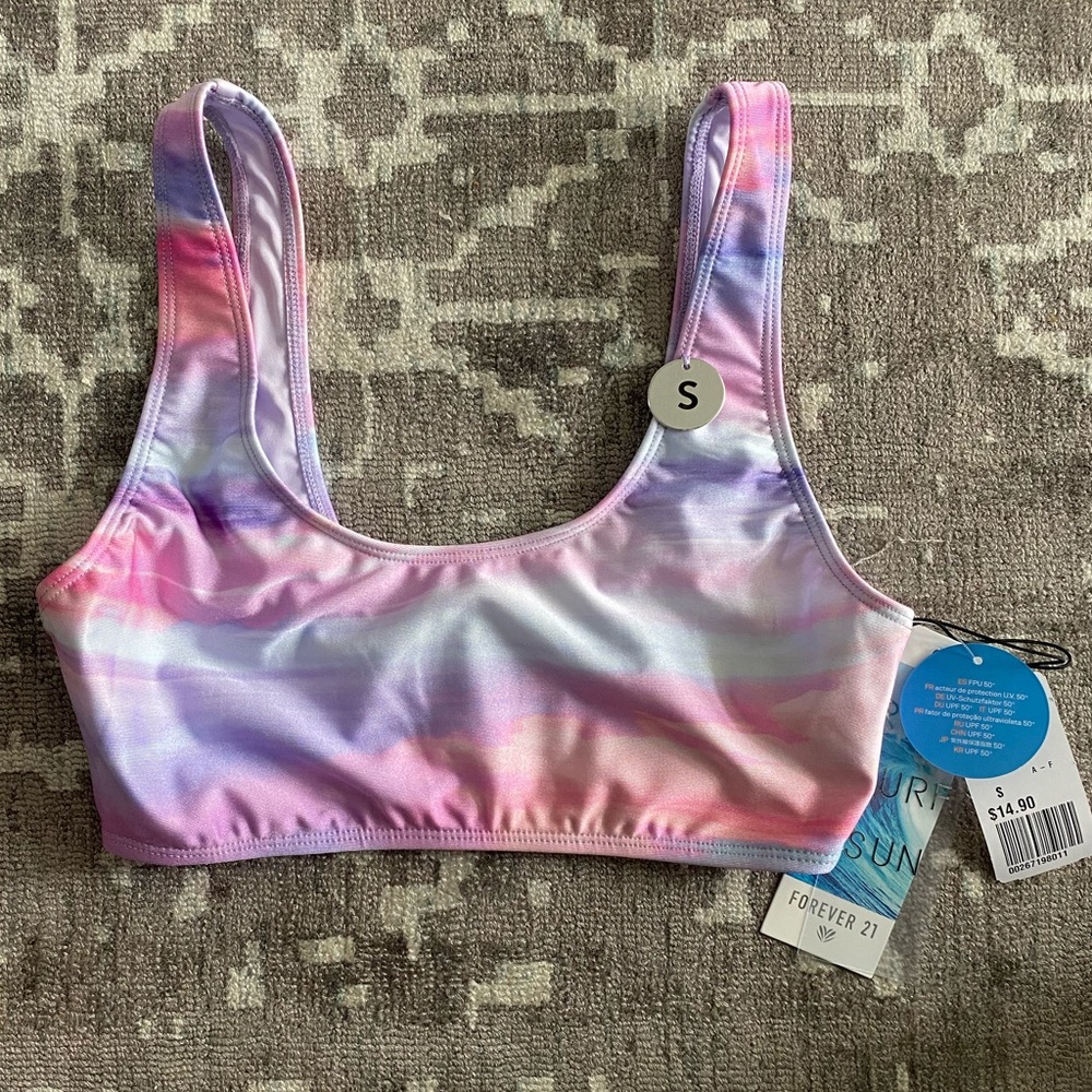 Small Forever 21 Swim top, scoop neck, one inch straps, pastel rainbow colors